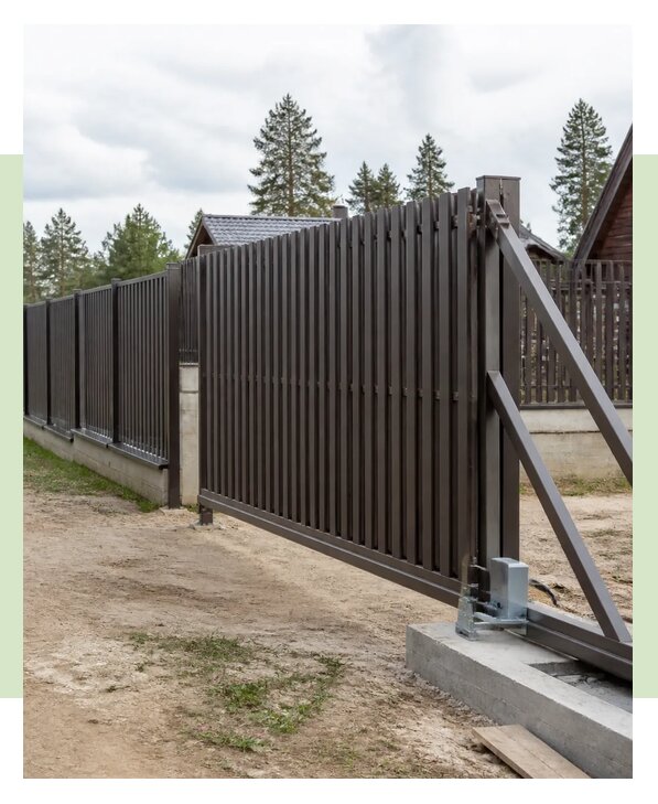 Забор из евроштакетника с откатными воротами в Североуральске
