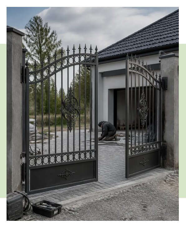 Распашные кованые ворота под ключ для дома и участка в Североуральске